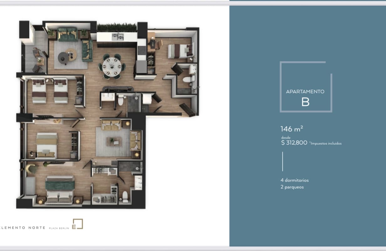 Apartamento en venta Edificio Elemento Norte zona 13 con 4 habitaciones!!! — foto 4 de 7
